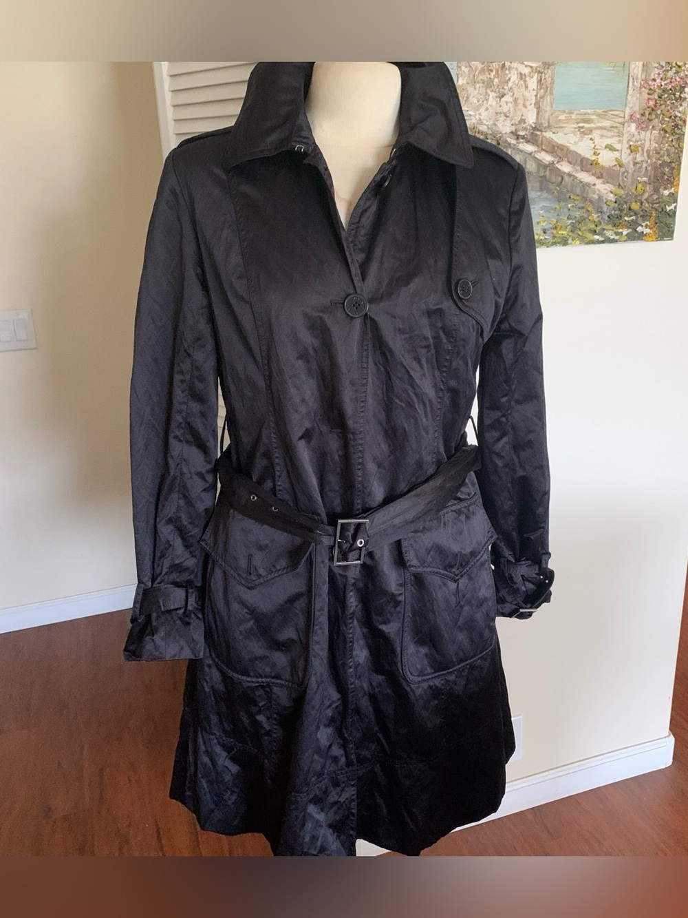 DKNY Black Women's Belted Trench Coat
